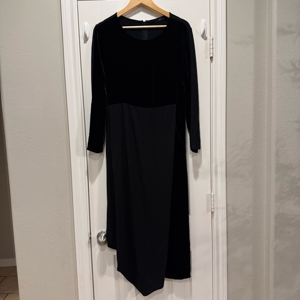 Ruti Midi Dress Women’s S Black Velvet Long Sleeves Assymetrical Lagenlook Artsy